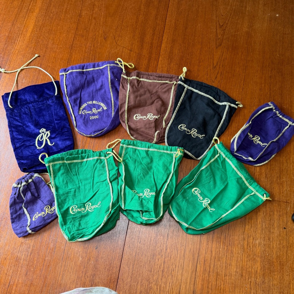 Crown Royal Mixed Lot Drawstring Bags Purple Green Black Brown Millennium 2000
